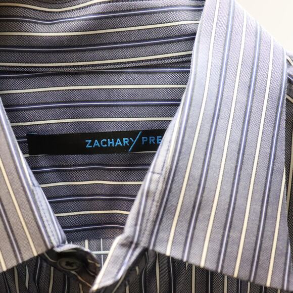 Zachary Prell Navy Blue Striped Button-Up Dress Shirt Men’s Size M - Picture 3 of 4
